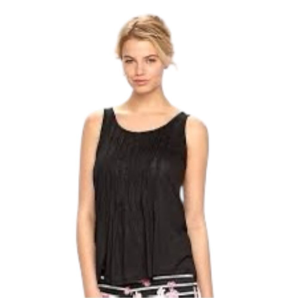 ELLE Women's Black Pintuck Slubbed Tank Top  NWT